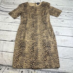 Lands End Dress‎ 4P Knit Dress Petite Sheath Short Sleeve Pockets tan Black